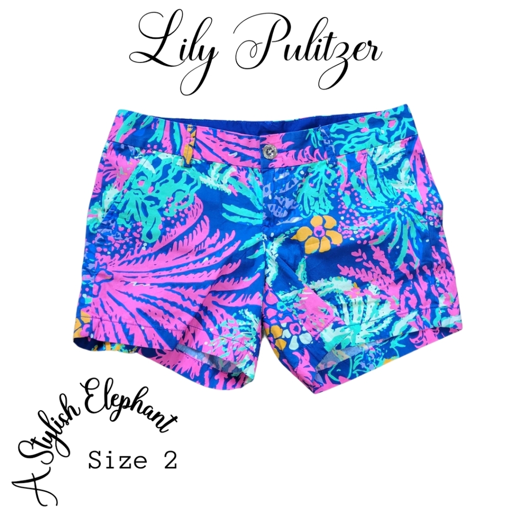 Lily Pulitzer The Callahan Short In Blue Pink And Green Beachy Pattern Size 2